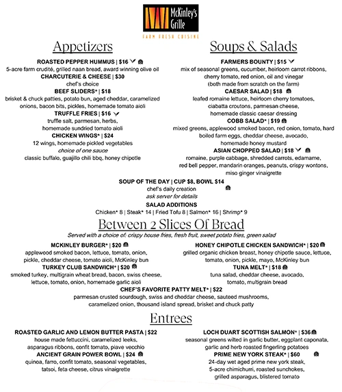 McKinleys Grille Lunch-Dinner Menu