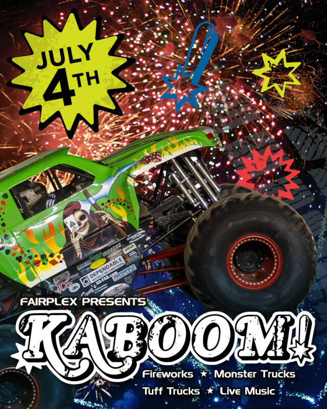 🎉 It's back! 🎉

Fairplex Presents KABOOM! returns for another heart-pounding 4th of July celebration. Enjoy the holiday with a patriotic tribute to America featuring a riveting display of fireworks, tuff trucks and monster trucks! 🎆🎇🎆🎇

🗓️ Friday, July 4, 2025
🚗 Parking at Gate 17
🎟️ Tickets are on sale NOW at the link in our bio. #FairplexKABOOM